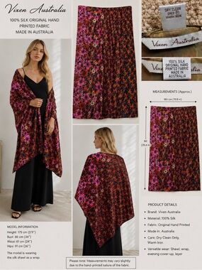 Vixen Australia Silk Floral Wrap in Pink and Brown